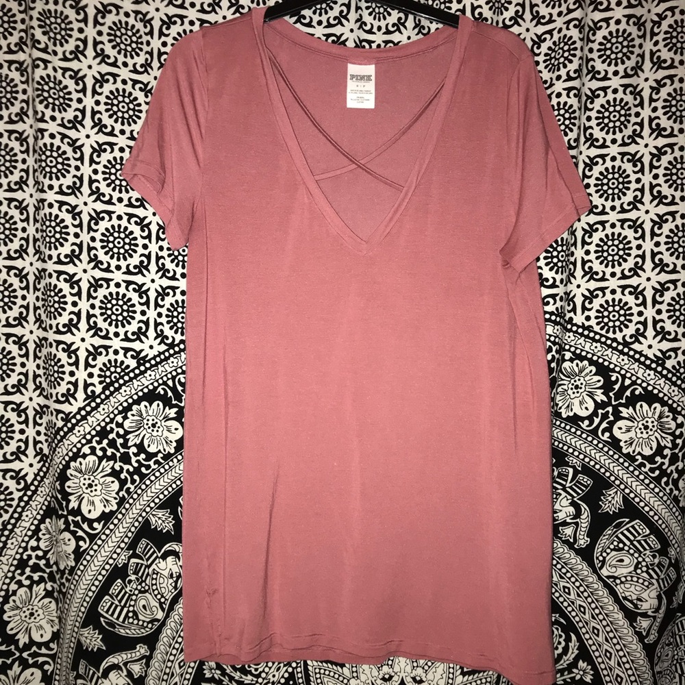 PINK criss cross v neck